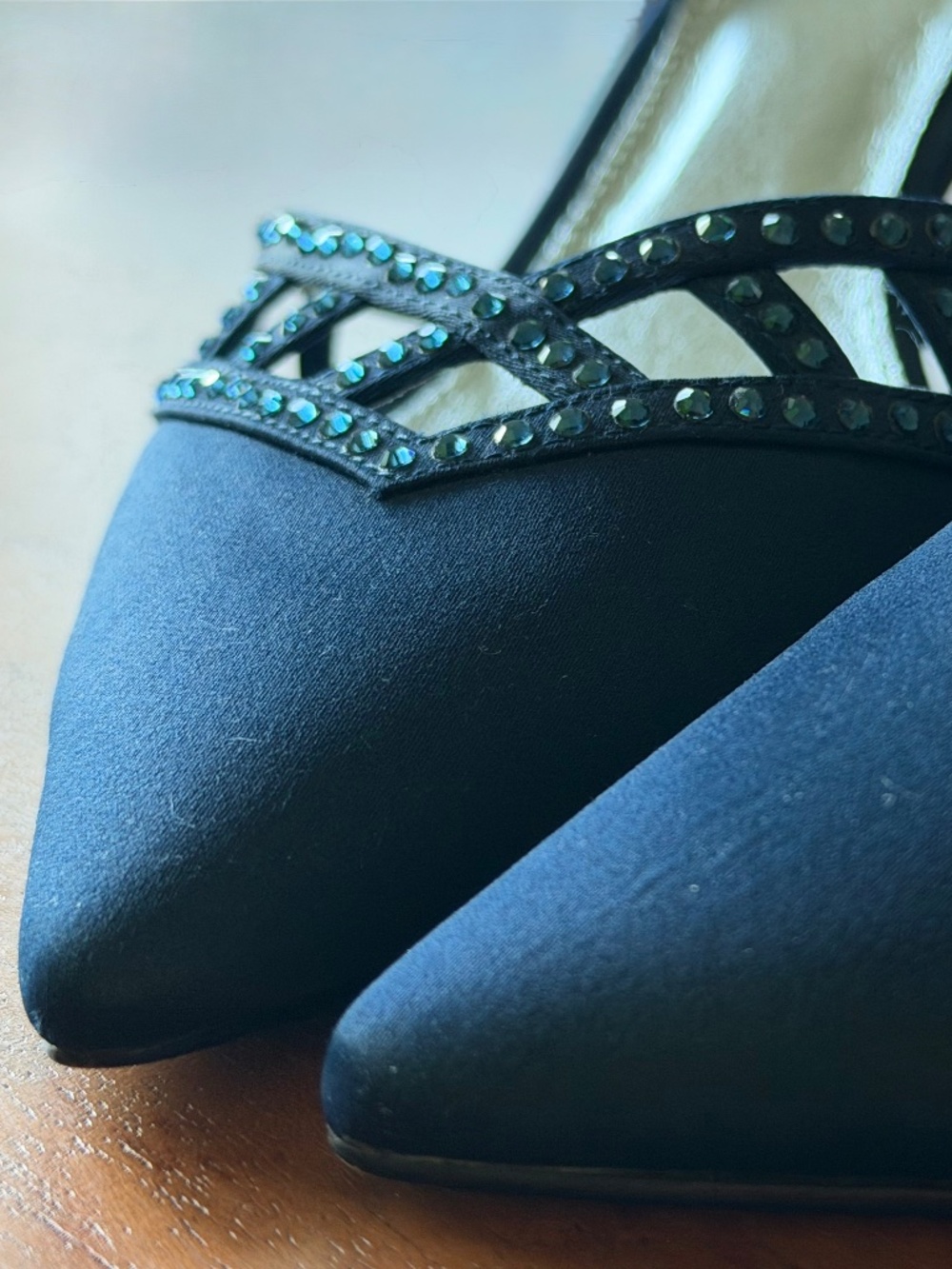 Adrianna Papell Satin & Leather Slingback Pump - Haven Muted Navy Size 6.5-7